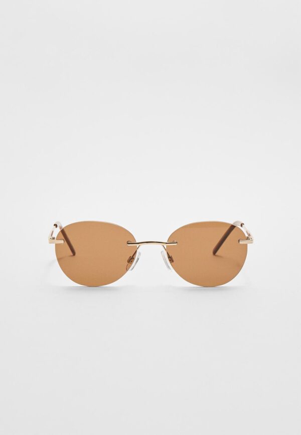 Retro Rimless Round Sunglasses - Brown Gold