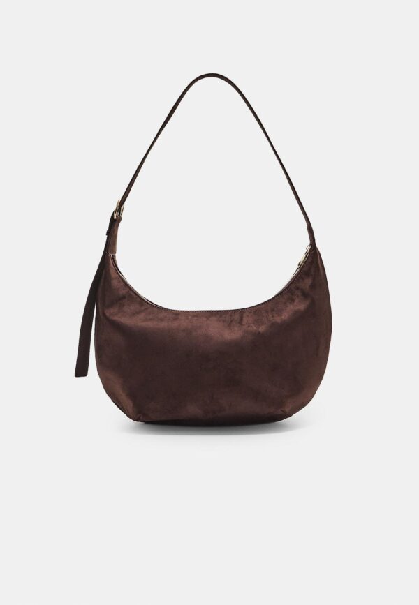 Chocolate Brown Suede-Effect Crescent Shoulder Bag