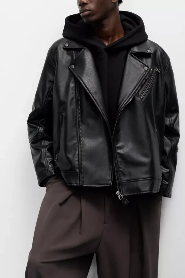 Oversized Faux Leather Biker Jacket