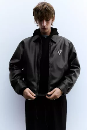 Faux Leather Zip-Up Bomber Jacket