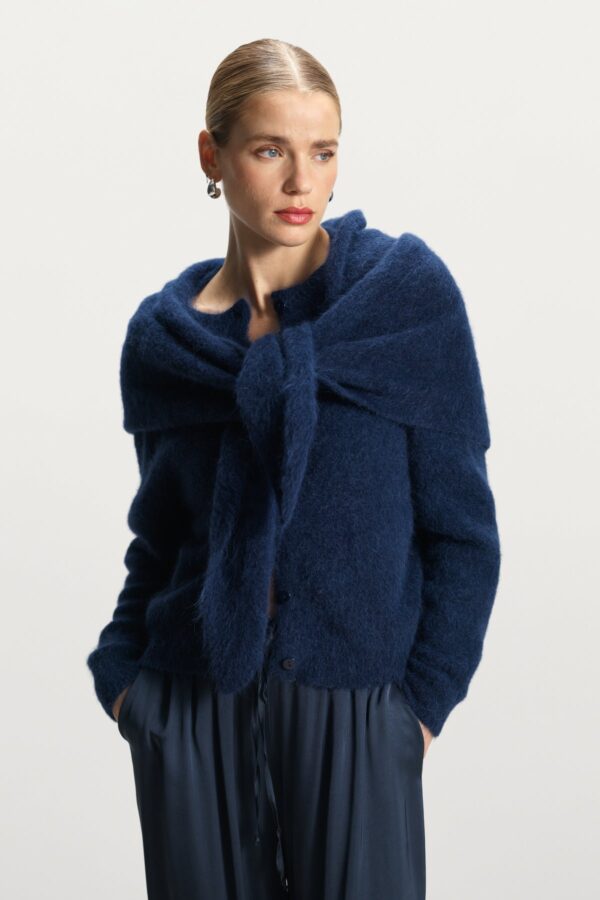 Midnight Blue Convertible Scarf-Neck Cardigan