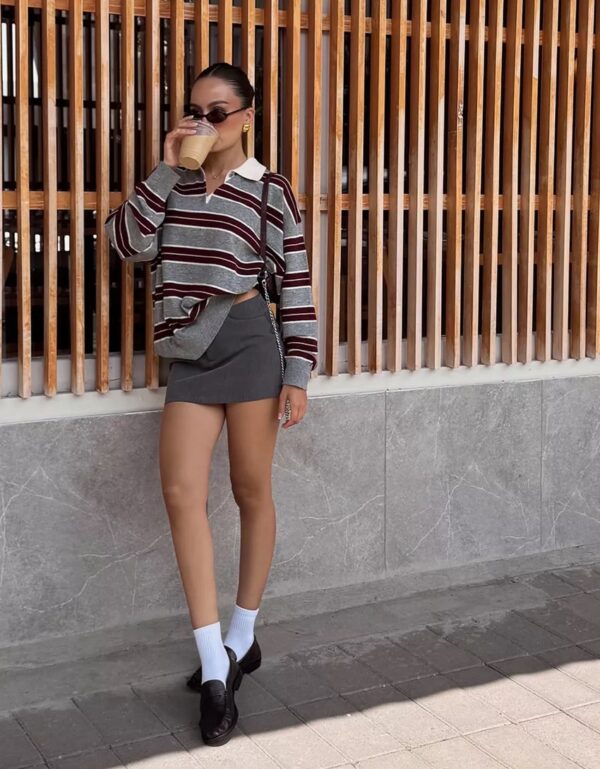 Striped Knit Polo Sweater