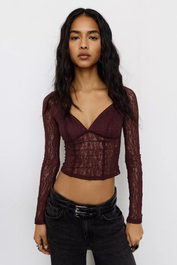 Long Sleeve Lace Corset-Style Top